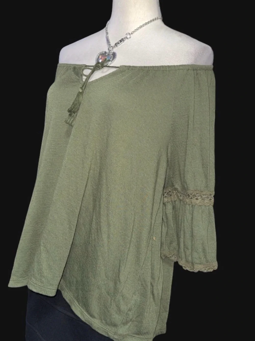 Old Navy Olive Green Off-Shoulder Tunic with Tassel